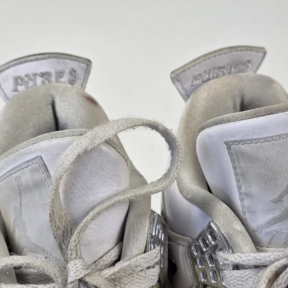 Nike Air Jordan 4 Retro Pure Money Shoes Mens Size 11.5‎ White Silver 308497-100